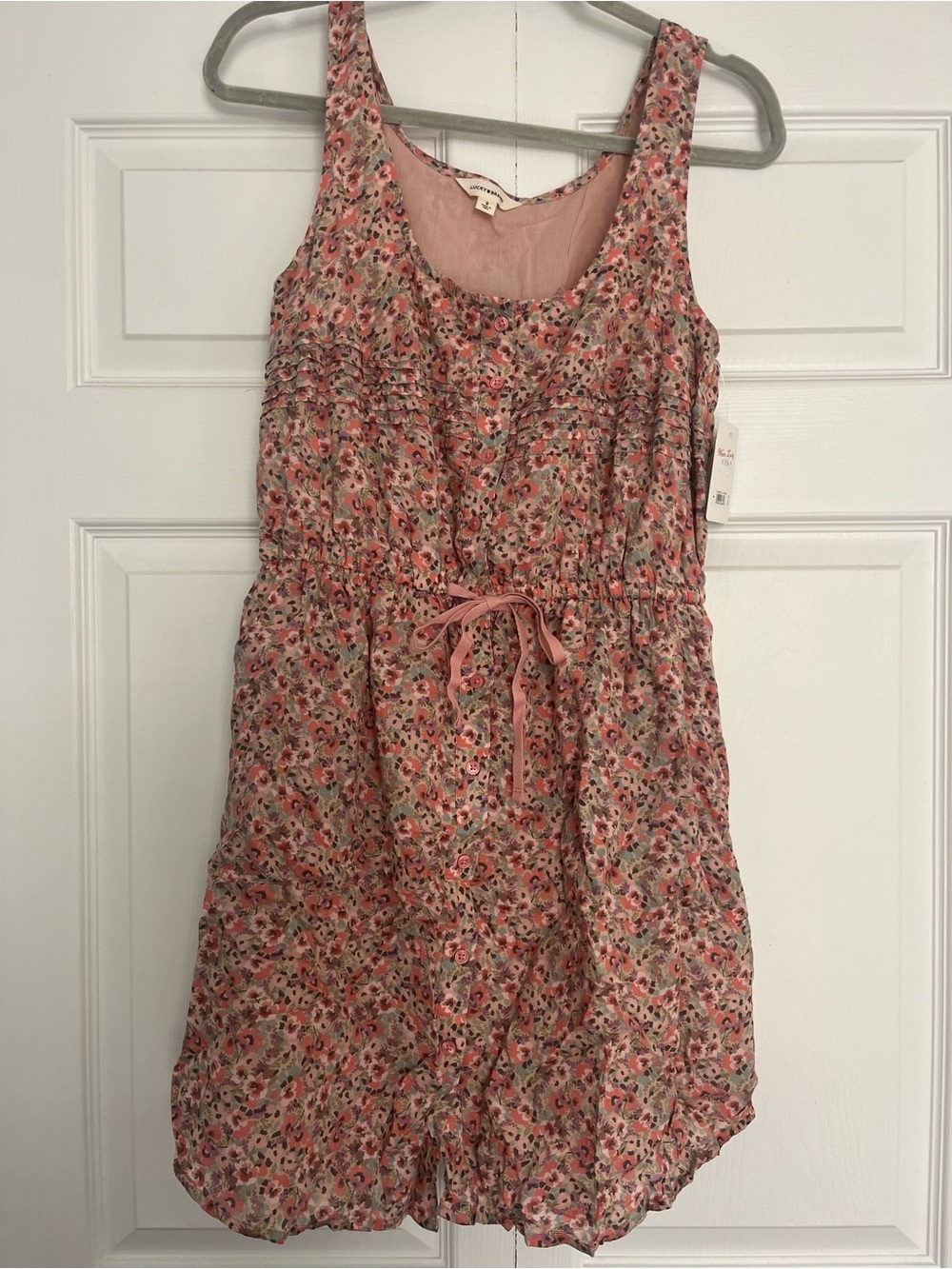 Lucky Brand Pink Floral Tie-Waist Sleeveless Casual Dress